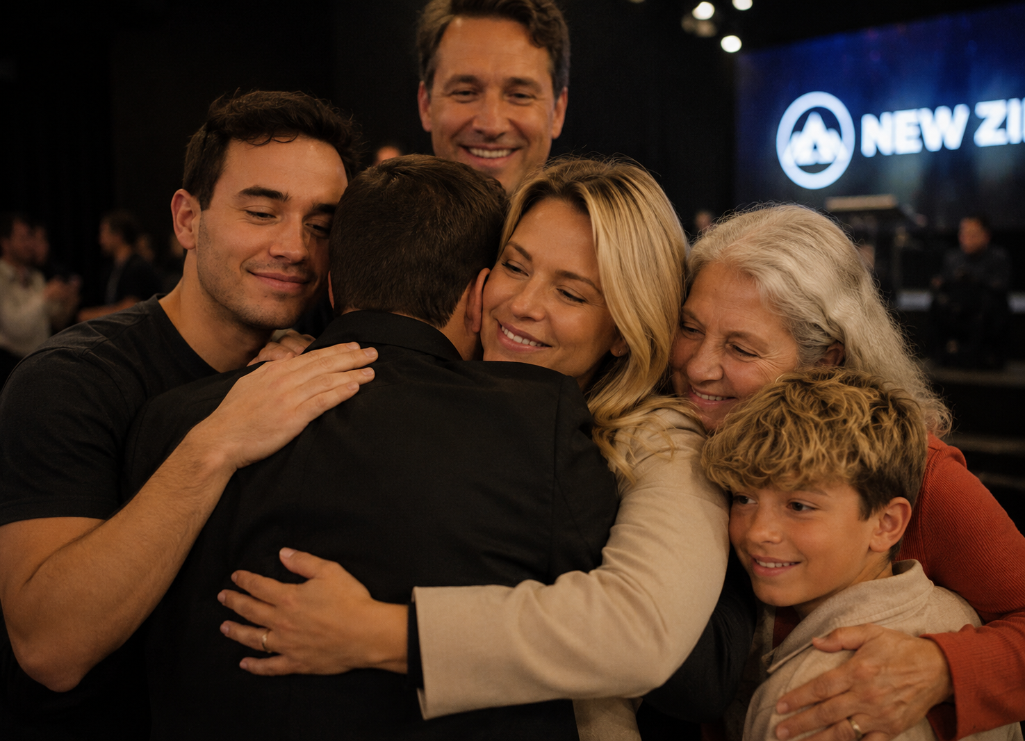 Comunidade de pessoas e famílias reunidas com alegria