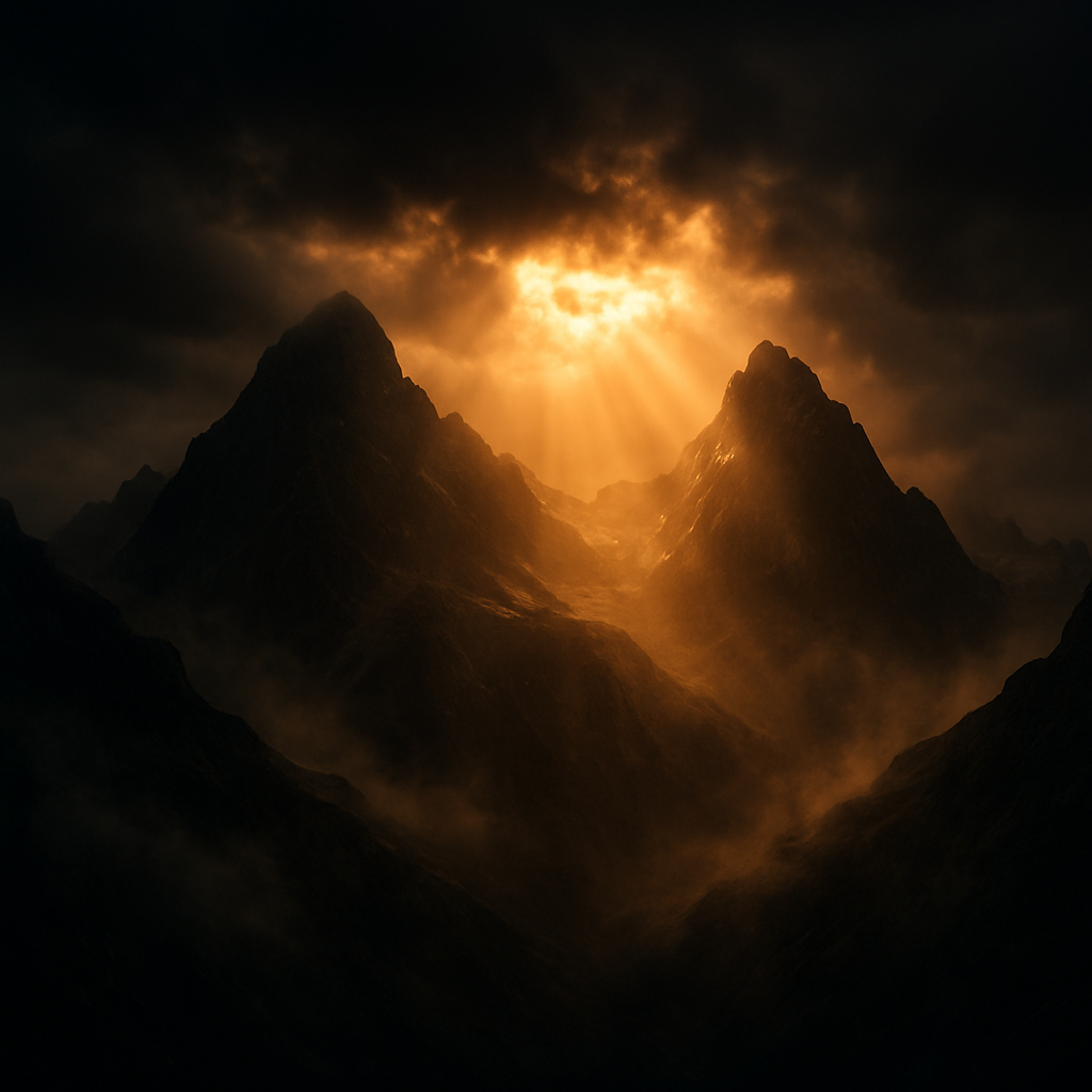 Montanhas majestosas iluminadas pela luz dourada do amanhecer