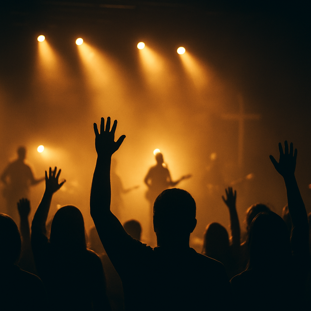 Momento de louvor e adoração durante o culto